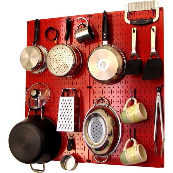 Kitchen Pegboard Pack Storage & Organization Kit, Red & Blue - 32 x 32 x 6 in.