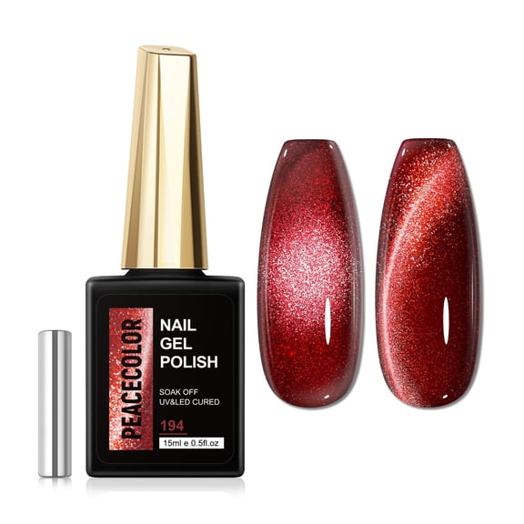PEACECOLOR 15ml Cat Eye Gel Nail Polish Burgundy Magnetic Gel Polish Red Glitter Cat Eye Effect Long Lasting Easy to Apply for Nail Art Beginners