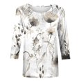 thumbnail image 4 of Pompotops T-shirt Mode Femme Imprimé Manches 3/4 Blouse Col Rond Hauts Décontractés en Solde, 4 of 5