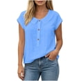 thumbnail image 3 of VBVC Women's Peter Pan Collar Cotton Linen Blouses , Ladies' Cap Sleeve Half Button Shirts , Casual Summer Tops For Women,Blue,S-2XL, 3 of 8