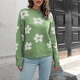 thumbnail image 6 of Lovskoo Sweaters for Women Loose Flowers Round-Neck Sweater Winter Long Sleeve Blouse Green, 6 of 7