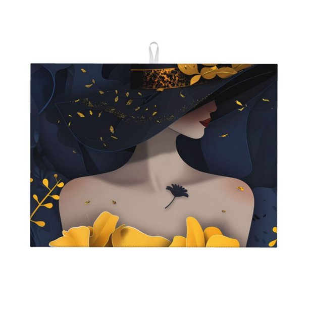 Balery Elegant Lady With Hat Alfombrilla de Secado para Cocina, 18x24 Pulgadas, Súper Absorbente para Platos y Encimeras