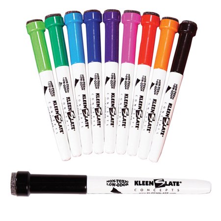 KleenSlate Dry Erase Markers with Eraser, Assorted Colors, Set of 10