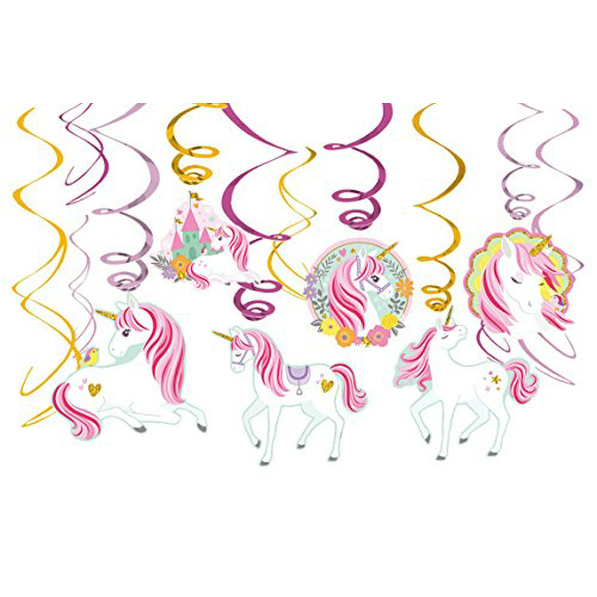 Amscan Magical Unicorn Party Decorations - 12 Foil Swirls With Unicorn Cutouts For Birthday Parties