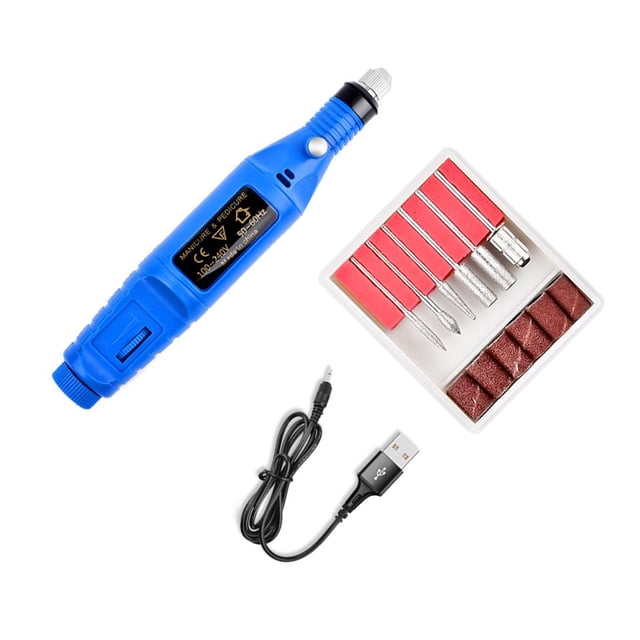 Seitruly Taladro eléctrico, pluma para tallar, herramienta definitiva para arte de uñas, máquina portátil para mejorar uñas, juego de Juegos de manicura USB USB azul