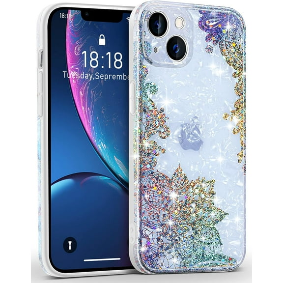 Compatible with iPhone 13 Phone Case Protective Silicone Glitter Bling Girly Cute Slim Thin Flower Luxury Phone Case for iPhone 13 6.1 INCH