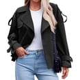 thumbnail image 2 of Spring Fall Women Long Sleeve Solid Double Breasted Lapel Trench Coat with Belt, 2 of 5