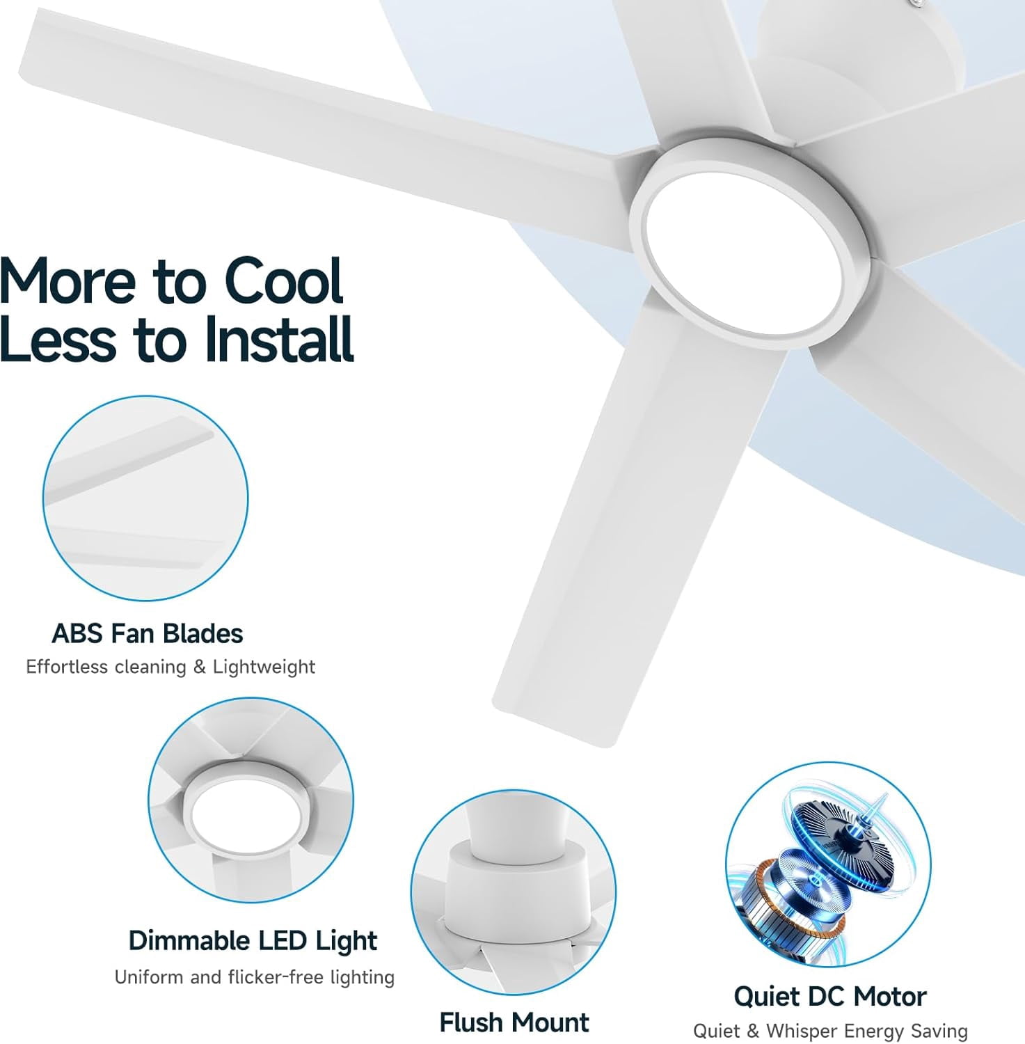 44 Inch White 5-Blade Modern Ceiling Fan, 3CCT Dimmable LED Light, Reversible DC Motor, Remote & 2/4/8H Timer for Bedroom Living Room Kitchen