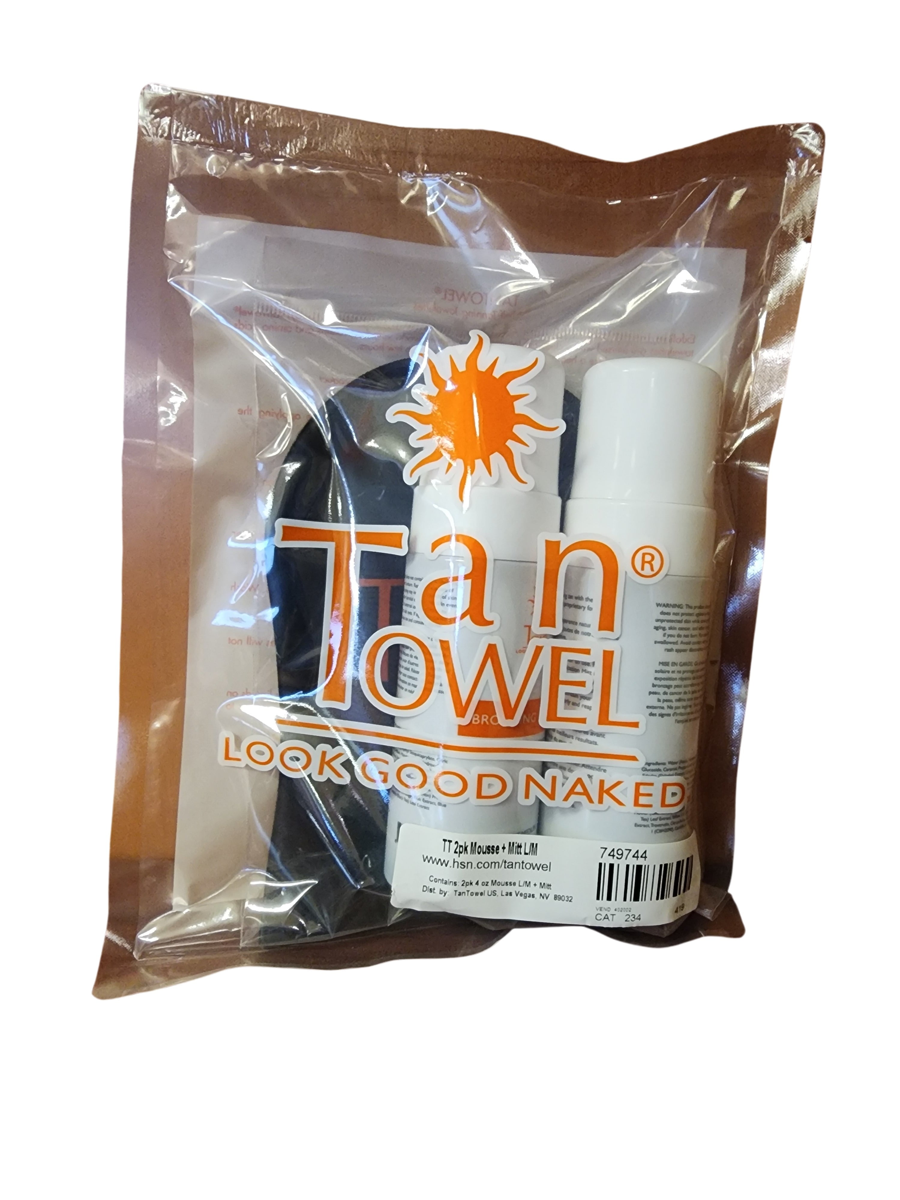 Tan Towel Looks Good Naked Bronzing Mousse4 ox 2 Pack with Mitt