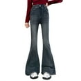 thumbnail image 3 of XQYLOS Girls Ruffle Flare Jeans High Waisted Baggy Denim Pants Elastic Waist Straight Leg Cute Trousers for Teens Youth, 3 of 7