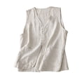 thumbnail image 3 of Women's Soild Color Single-Breasted Linen Vest, Sleeveless Casual Cotton Linen Waistcoat Jacket, Lightweight Summer Layering Piece for Tops and Dresses Beige L, 3 of 10
