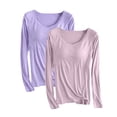 thumbnail image 1 of Kaemgyyd 2 Pack Vêtements de Nuit pour Femmes Grande Taille Col Rond Manches Longues Pyjamas Hauts Décontractés Amples Basiques Unis, 1 of 2