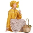 thumbnail image 2 of Girls Pioneer Costume Yellow Long Sleeve Floral Dress with Apron Hat, 2 of 6