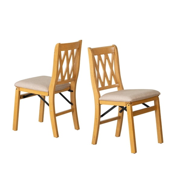 East West Furniture Plano Dining Chairs with PU Leather Seat, 3-X Back, Set of 2, Oak Wood Finish