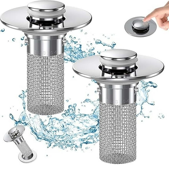 "2-Pack Bathroom Sink Drain Stopper with Hair Catcher - Pop-Up Filter for Clog Prevention"
