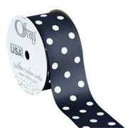 Offray Ribbon, Navy with White Polka Dot 1 1/2 inch Grosgrain Polyester Ribbon, 9 feet