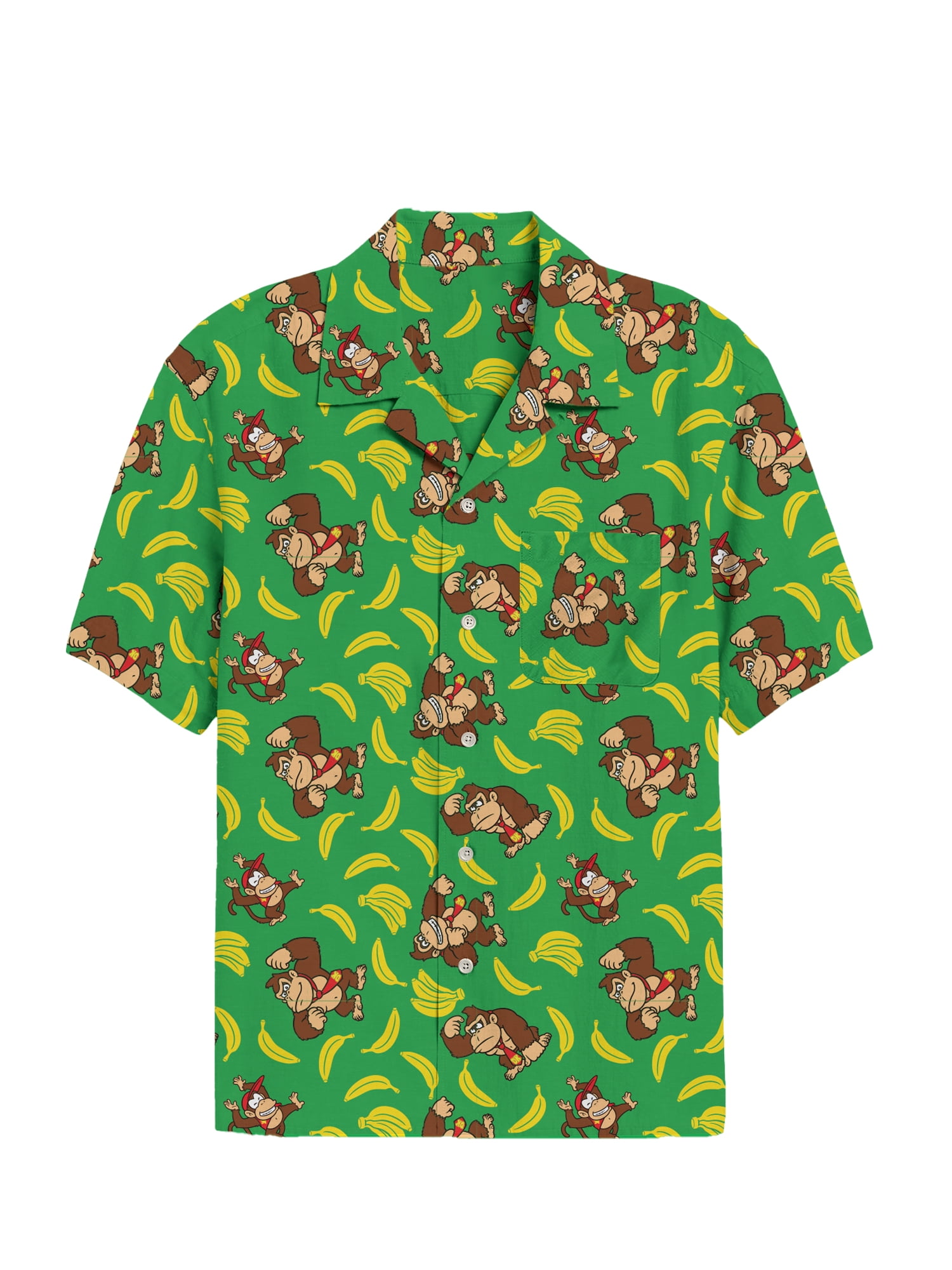Donkey Kong Men’s Short Sleeve Button-Up Camp Shirt, Sizes S–3XL