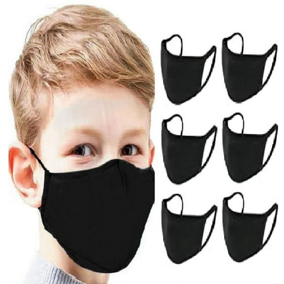 6 Packs Cotton Children Kids Washable,Reusable Black Face Mask,Breathable Personal Care Protection For Age 9-18