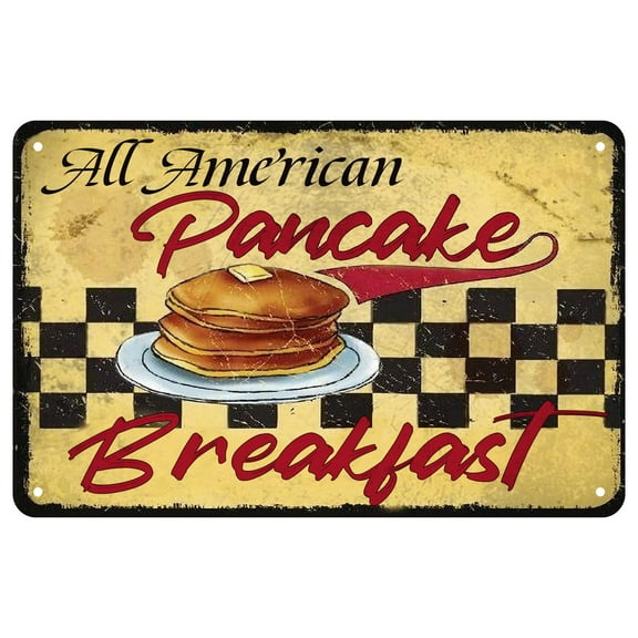 Pancake Breakfast Retro Vintage Metal Sign Kitchen Iron Signs Wall Decor Metal Tin Sign (Aluminum) Size: 8 x 12 inch