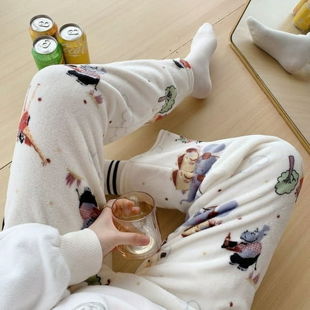 

Cool Hello Kitty Kuromi Sanrio Cartoon Plush Pants Y2K Halloween Kt Cat Pumpkin Pajama Pants Autumn/winter Warm Home Pants Gift
