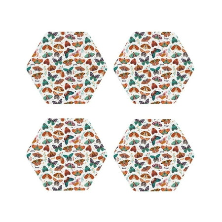 

Tideii Colorful Butterfly for Leather Coasters 4 Pieces Anti-fouling and Anti-scalding Decorative Coasters Suitable for Restaurants Kitchens Coffee Shops-Hexagon