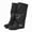Black, variant on Women's Mid-Calf Slouch Boots with Ankle Buckle Strap – Vintage Faux Leather Riding Boots, Slouchy Low Heel Casual Winter Boots