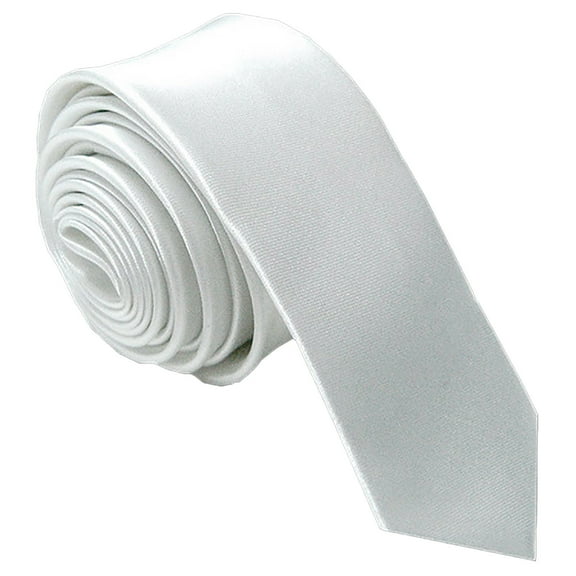 Breezora Men's Solid Color Skinny Tie For Wedding Business Formal Wear Plain Slim Necktie Satin Narrow Width Professional Accessory White