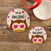 Valentine Owl in Love Potholders Set Trivets Set 100% Pure Cotton Thread Weave Hot Pot Holders Set of 2, You are Owlsome Stylish Coasters, Hot Pads, Hot Mats,Spoon Rest For Cooking and Baking