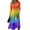 thumbnail image 2 of BOMYJESK Summer Dresses Ruffle Hem Swing Fall Midi Dresses Ruched Flowy Casual Vacation Dress Yellow M, 2 of 5