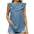 thumbnail image 1 of Timegard Tank Tops for Women Ruffle Crew Neck Sleeveless Mesh Solid Color Back Button Casual Loose Tops, 1 of 7