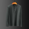 thumbnail image 6 of comerut Fall Winter Men Top Half-high Collar Solid Color Warm Thick Long Sleeve Button Decor Soft Pullover Mid Length Thermal Bottoming Top, 6 of 7