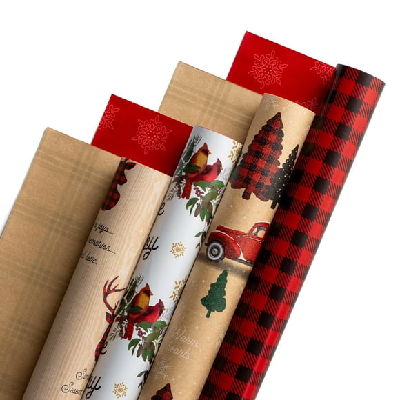 DaySpring - A Cozy Christmas - 4 Reversible Christmas Wrapping Paper Roll Set