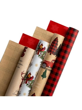 DaySpring - A Cozy Christmas - 4 Reversible Christmas Wrapping Paper Roll Set