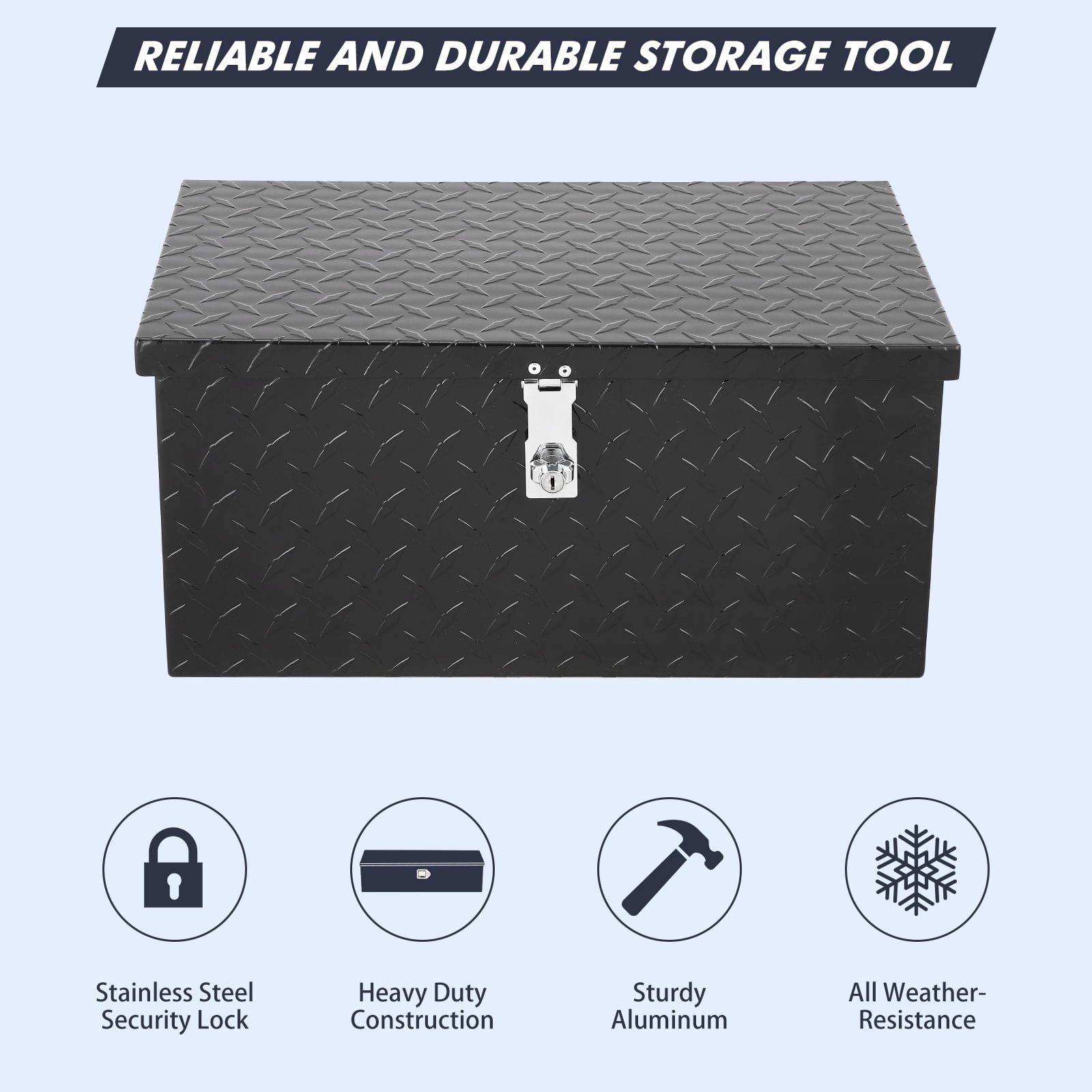 EastVita 20 Inch Aluminum Diamond Plate Tool Box with Lock & Keys - Waterproof Storage Organizer for Trucks, RVs, Trailers