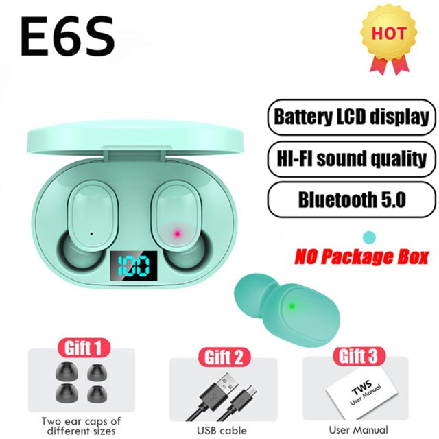 TWS E6S Auriculares Bluetooth Auriculares inalámbricos con bluetooth Auriculares con cancelación de ruido con micrófono Auriculares para Xiaomi Redmi Dengxun unisex