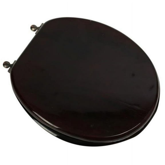 Designer Solid Round Oak Wood Toilet Seat with Oil Rubbed Bronze Hinges, Mahogany