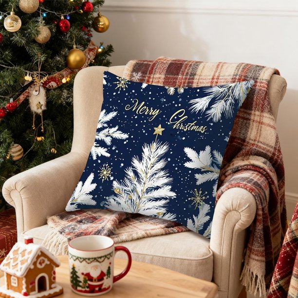 Uuiauoio Christmas Holiday Pillow Covers Linen Cushion Cases Santa Snowman Reindeer Pattern Decorative Throw Pillow for Sofa Bed Living Room Home Decor Festive Seasonal Accent