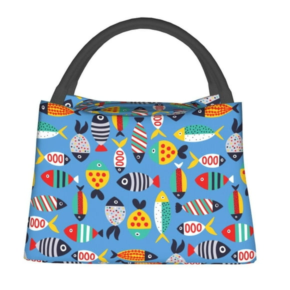 Vsdgher Cute Flat Fish Print Insulated Bags, Insulated Cooler Bag Totes for Hot or Cold Food Bring or Delivery