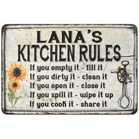 Lana's Kitchen Rules Chic Sign Vintage Decor 8 x 12 High Gloss Metal 208120032473