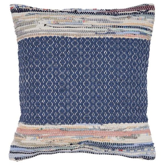 18 x 18 x 18 in. Blue Striped Zippered 100 Percent Cotton Throw Pillow - Set of 2