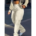 thumbnail image 4 of PLUS SIZE WOMEN'S SOLID COLOR STRAIGHT LOOSE CASUAL LONG CARGO PANTS, 4 of 4