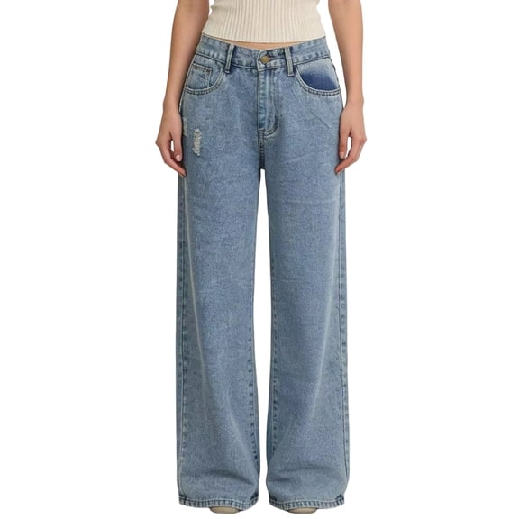 LWavelet Women High Waisted Wide Leg Jeans Off White Washed Minimalist Denim Pants Loose Fit Casual Daily Wear Jeans Light Blue M