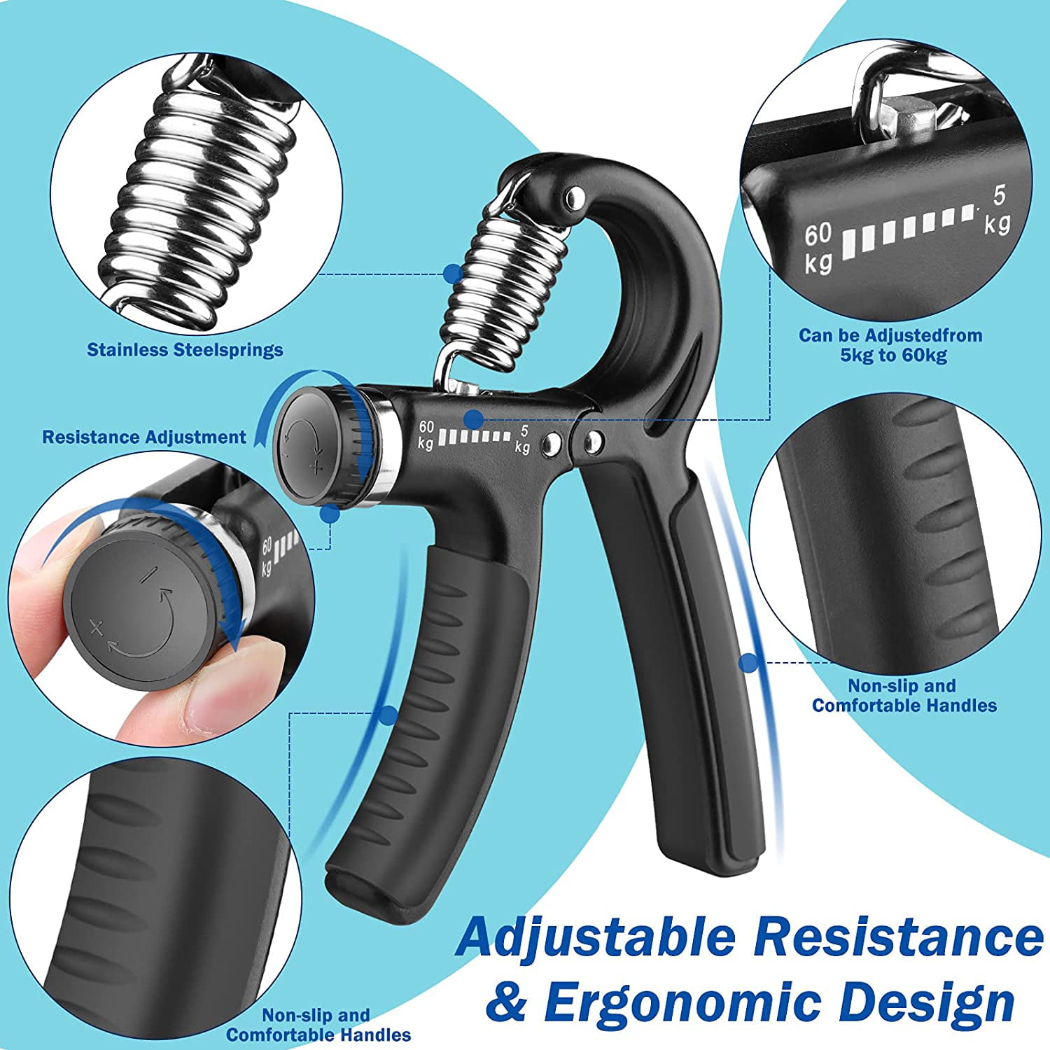 Adjustable Resistance 11-132 Lbs Grip Strength Trainer for Muscle Building and Injury Recovery for Athletes Hand Grip Strengthener Forearm Exerciser 