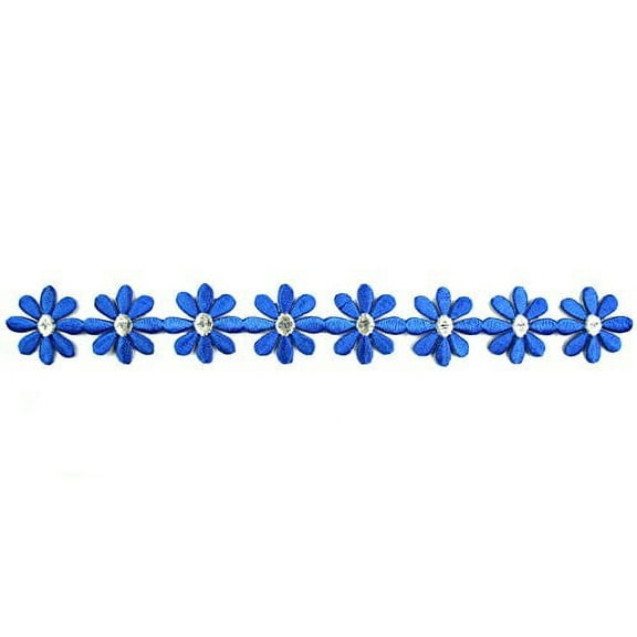 1.25” Royal Blue Silver Embroidery Flower Iron On Trim Floral sold by 12"(30.5 cm)