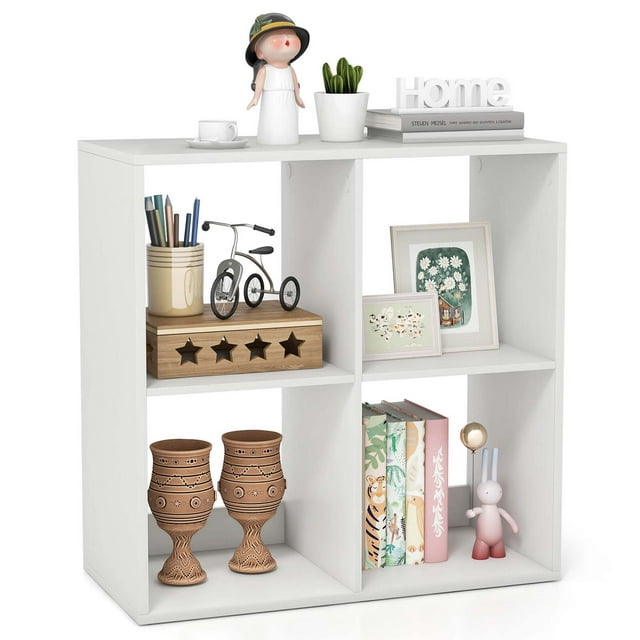 Costway Bibliothèque Ouverte à 4 Cubes avec Trousses Anti-Basculement, Étagère de Rangement de Style Moderne pour le Bureau à Domicile