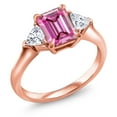 thumbnail image 3 of Gem Stone King 18K Rose Gold Plated Silver 3-Stone Ring Octagon Pink Moissanite and Moissanite (2.07 Cttw, Size 8), 3 of 5