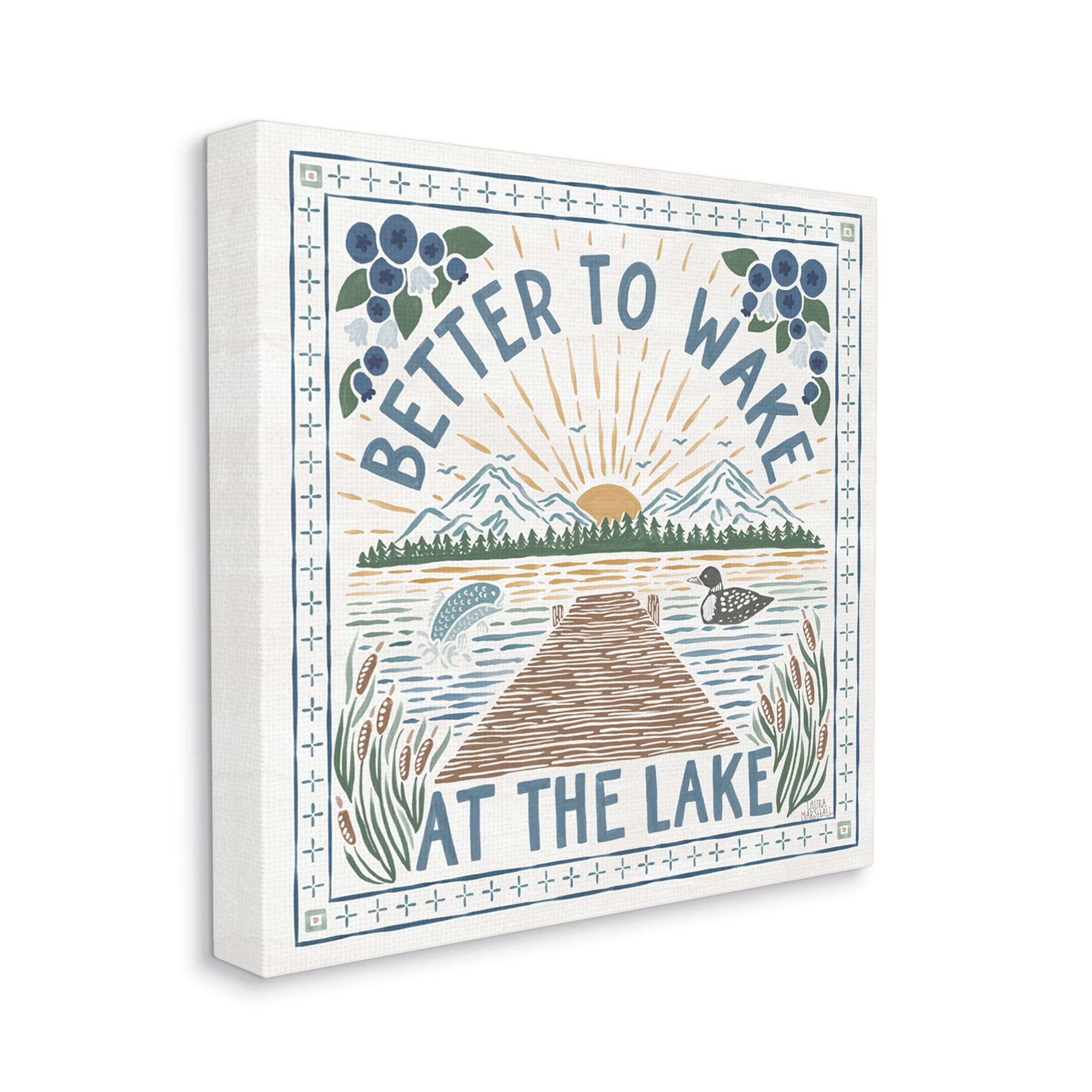 Stupell Industries Wake at Lake Phrase Nature Painting Gallery Wrapped Canvas Print Wall Art, 24 x 24
