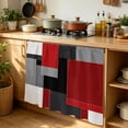 thumbnail image 6 of Red Black Grey Geometric Cabinet Curtain 35"Wx35"L, Dustproof Under Sink Skirt with Self Adhesive Tape, Abstract Modern Irregular Cabinet Curtain Cover for Kitchen Sink, Bathroom Vanity, Laundry Room, 6 of 9