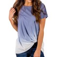 thumbnail image 1 of Women Knotted Hem Tie Dyed Short Sleeve Round Neck Gradient Color Tee Top, 1 of 6