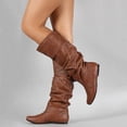 thumbnail image 1 of Women Faux Mid Calf Flat Slouch Booties Wide Leg Boots Shoes38Brown, 1 of 2